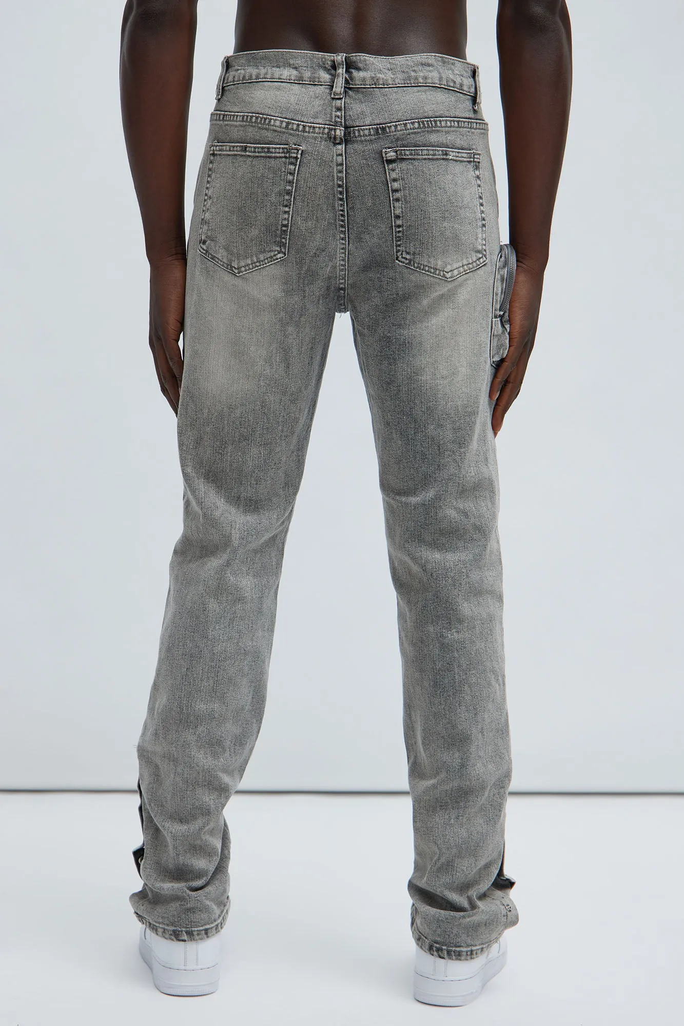 3D Pocket Slim Convertible Snap Flare Jeans - Grey