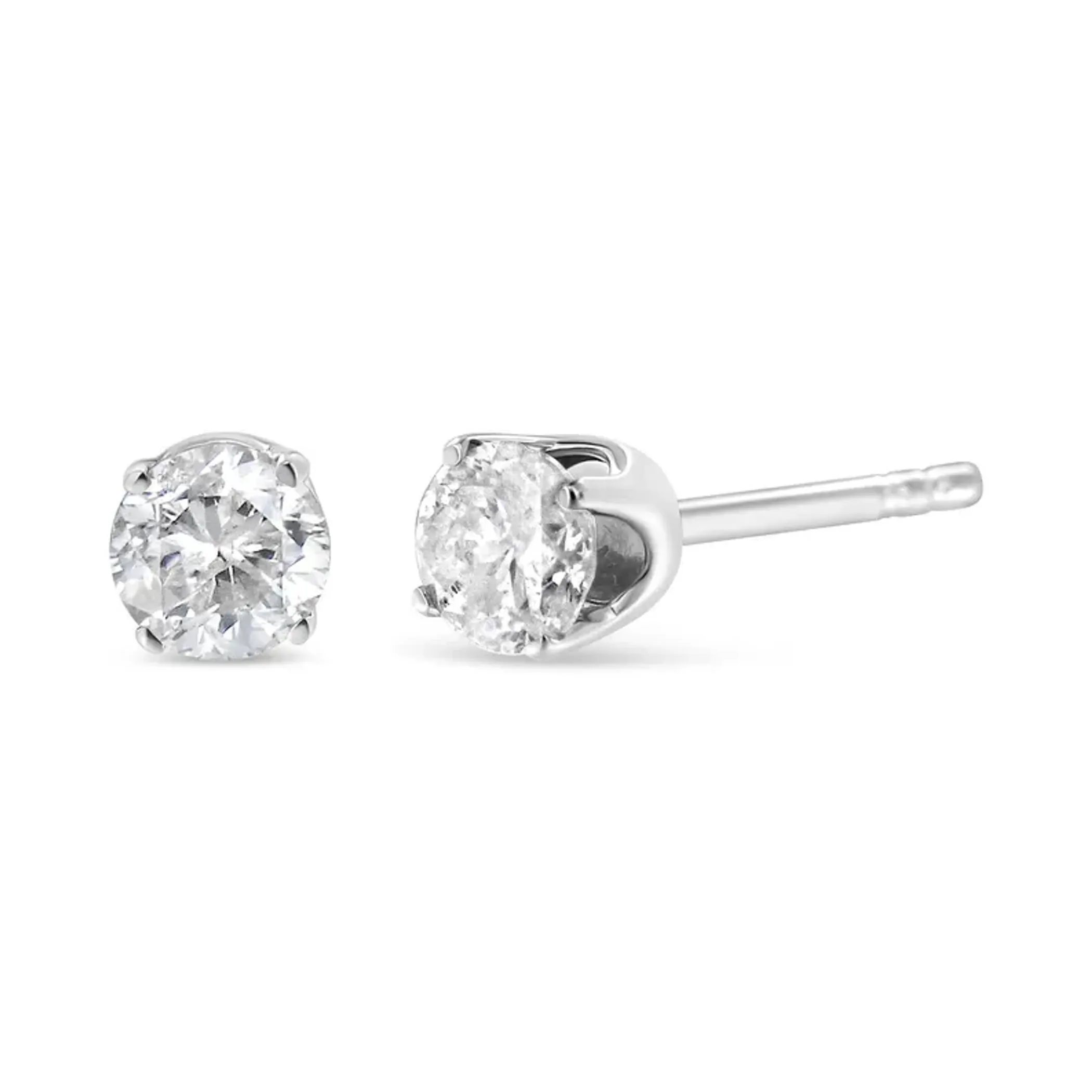 .925 Sterling Silver 1/4 Cttw Round Brilliant-Cut Near Colorless Diamond Classic 4-Prong Stud Earrings (H-I Color, I2-I3 Clarity)