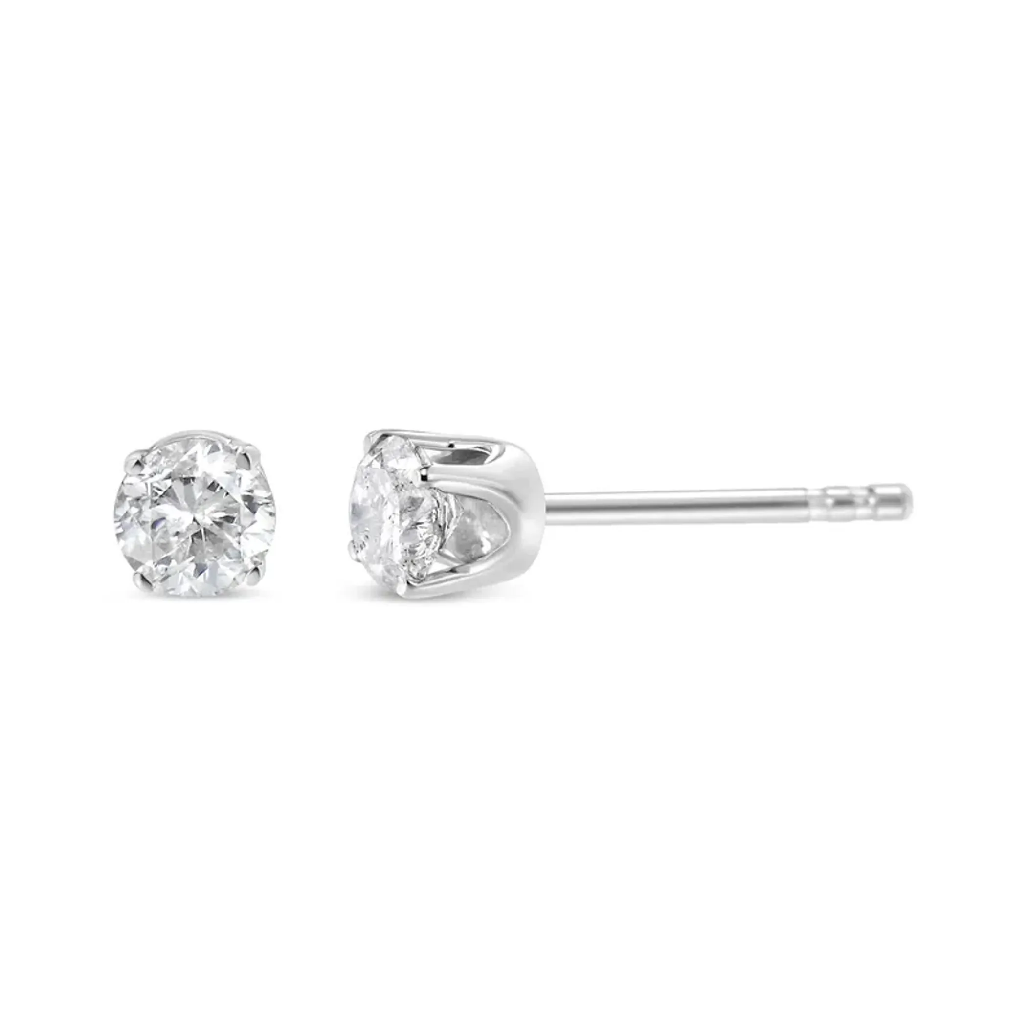 .925 Sterling Silver 1/4 Cttw Round Brilliant-Cut Near Colorless Diamond Classic 4-Prong Stud Earrings (H-I Color, I2-I3 Clarity)