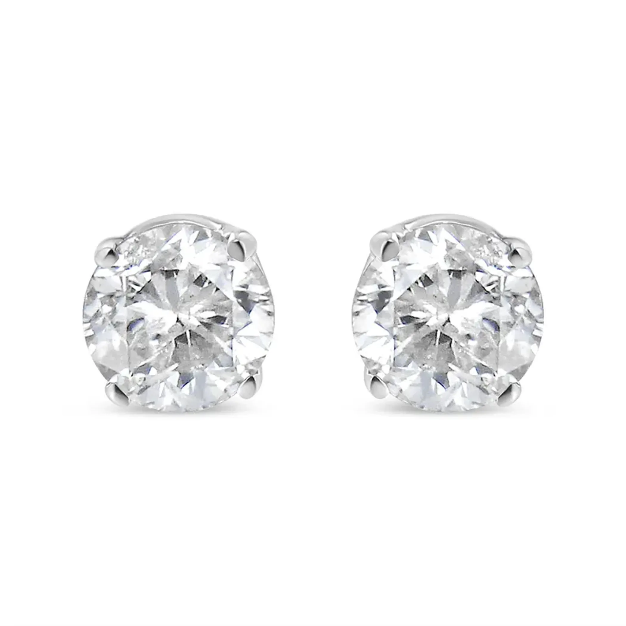 .925 Sterling Silver 1/4 Cttw Round Brilliant-Cut Near Colorless Diamond Classic 4-Prong Stud Earrings (H-I Color, I2-I3 Clarity)