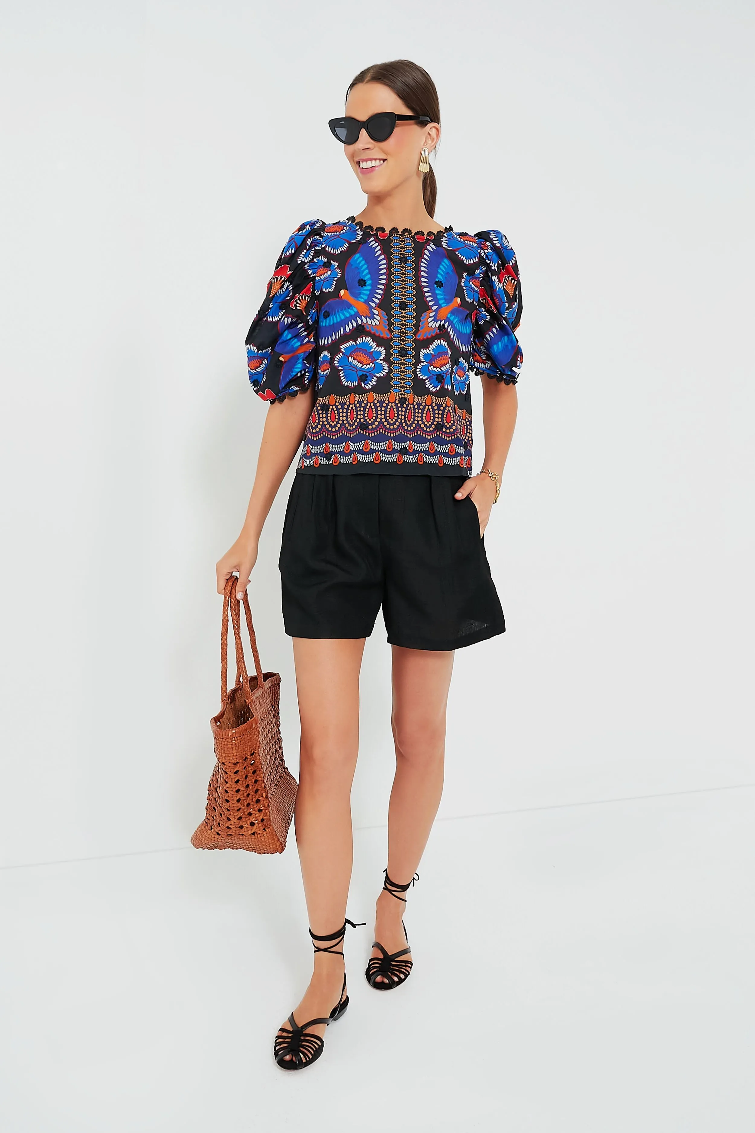 Ainika Sparkle Black Short Sleeve Blouse