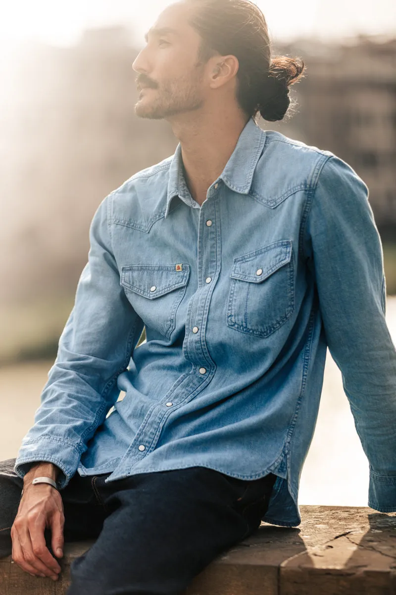 &SONS Boone Washed Denim Blue Shirt