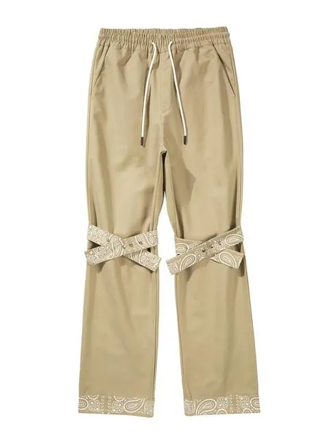 Beige Cashew Knee Ribbons Cargo Pants