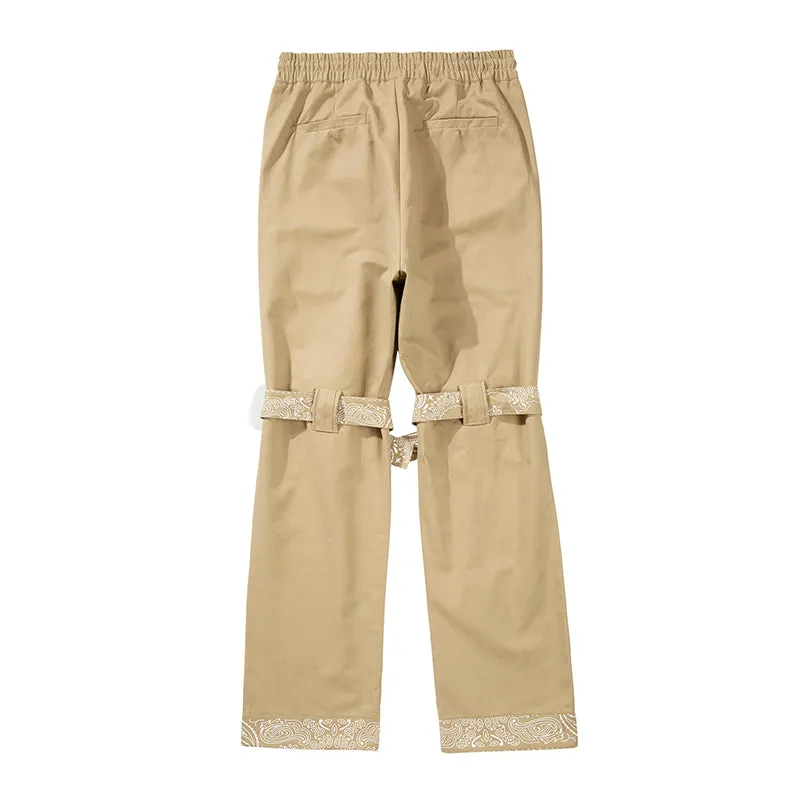 Beige Cashew Knee Ribbons Cargo Pants