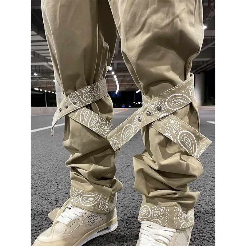 Beige Cashew Knee Ribbons Cargo Pants