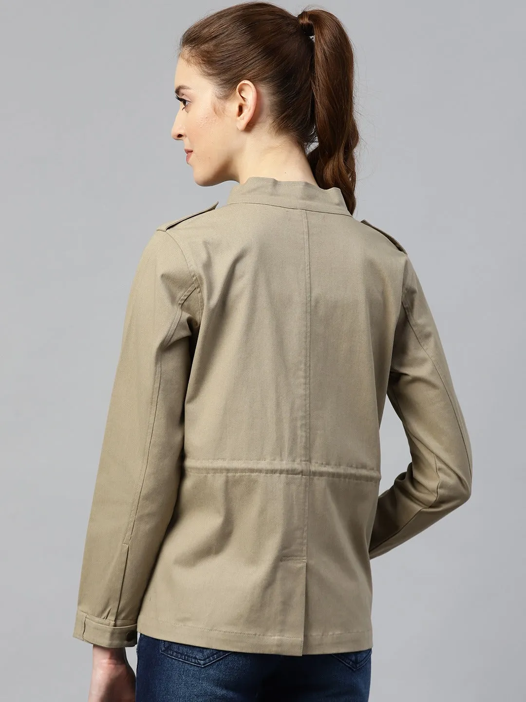 Beige Twill Utility Drawstring Jacket