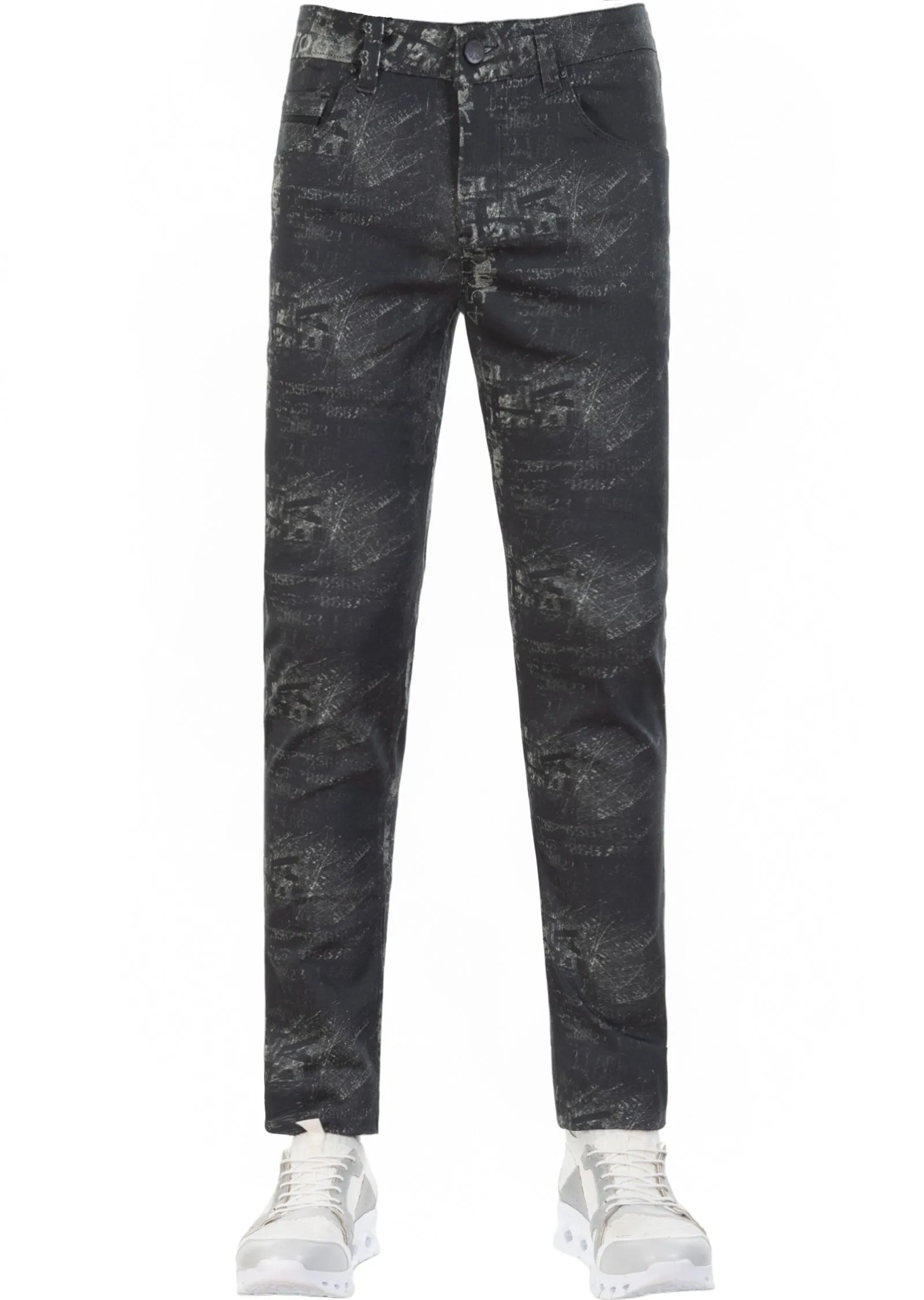 Black Faded Numbers Print Pants