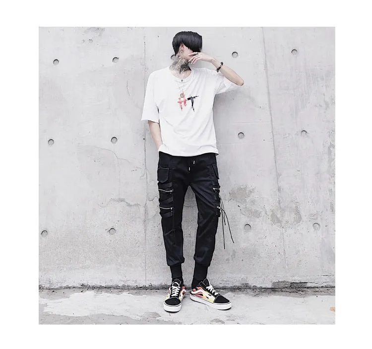 Black Multi Pocket Zipper Jogger Streetwear Men Pants