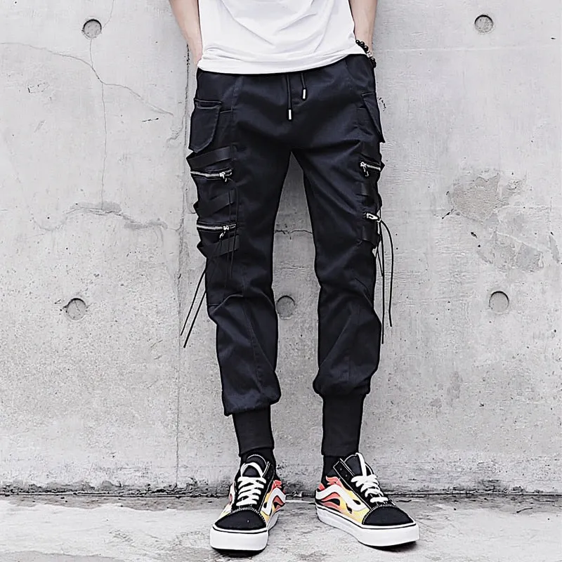 Black Multi Pocket Zipper Jogger Streetwear Men Pants