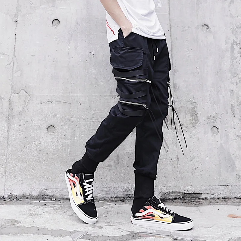 Black Multi Pocket Zipper Jogger Streetwear Men Pants