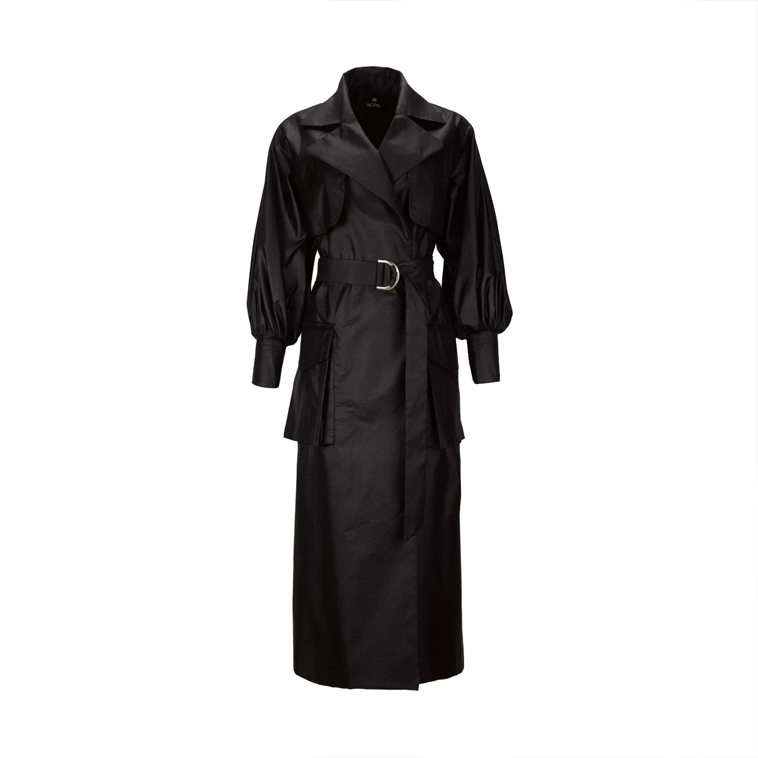 Black Oversized Trench Coat with Belt