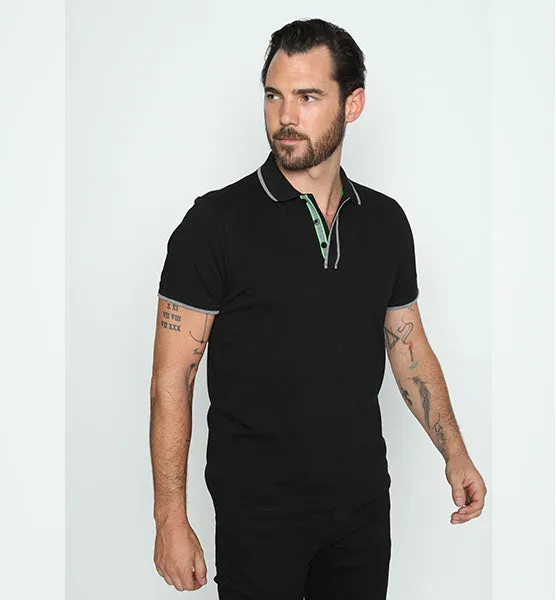 Black Polo With Gray And Green Trim