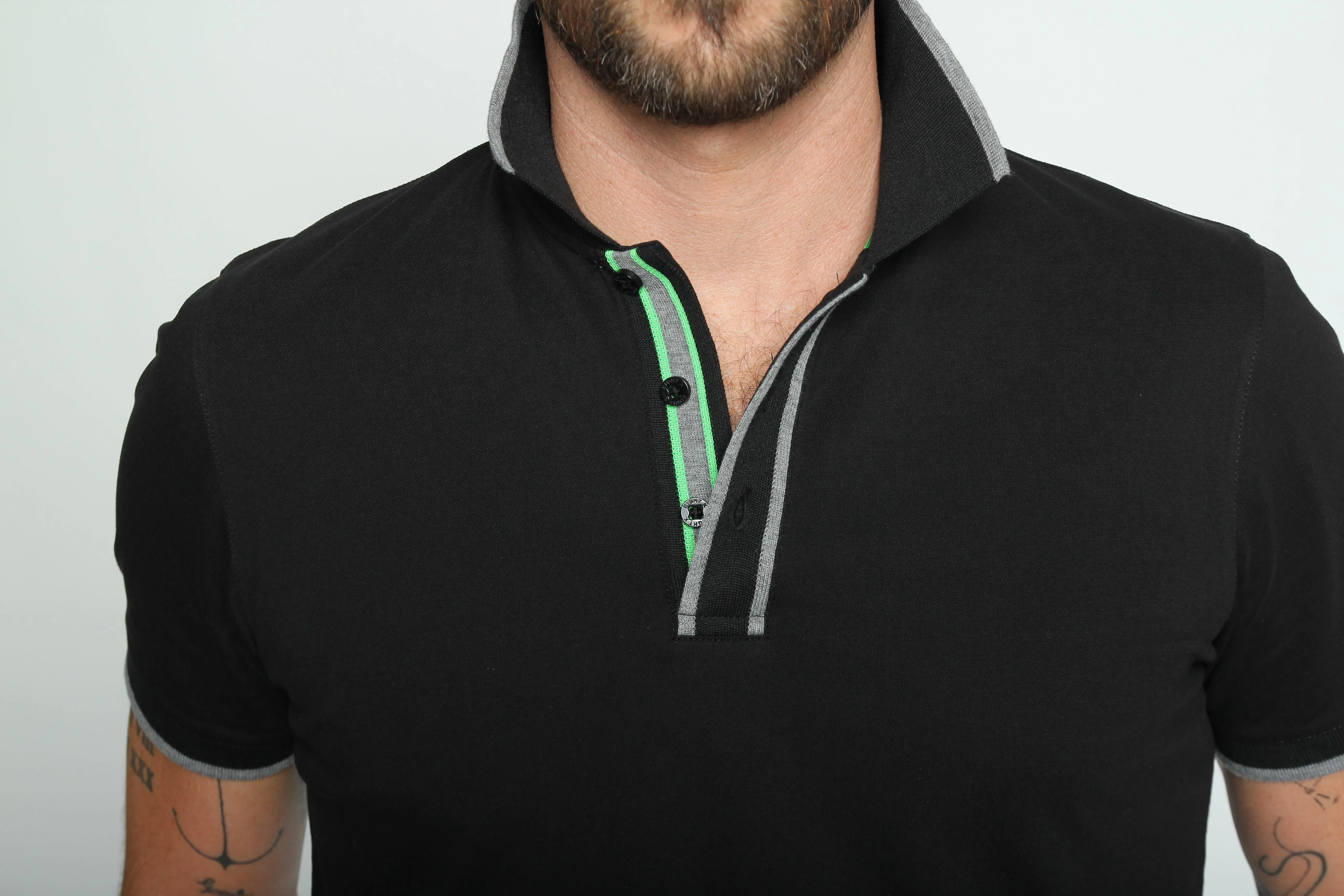 Black Polo With Gray And Green Trim