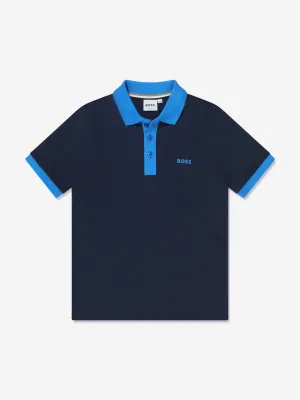 BOSS Boys Contrast Collar Polo Shirt in Navy