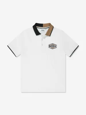 BOSS Boys Two-Tone Collar Polo Shirt in White