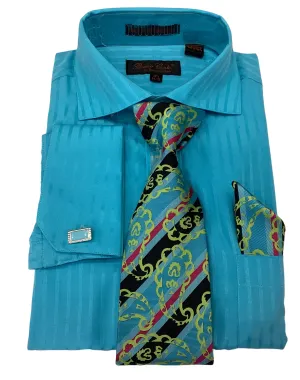 Bruno Conte Stripe Regular Fit Combo Shirt - Turquoise