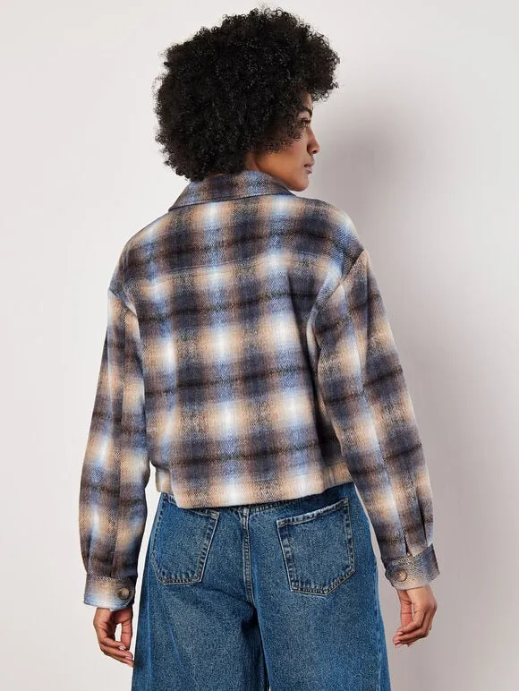 Brushed Plaid Cropped Jacket