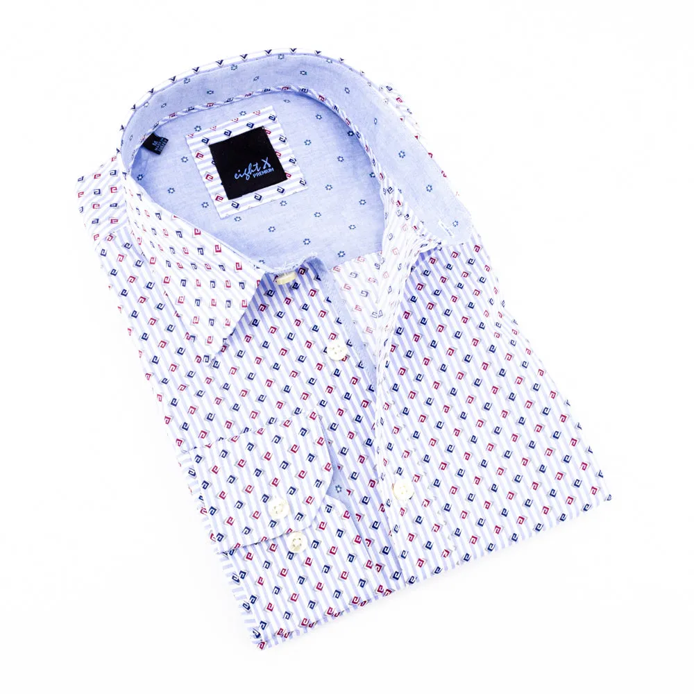 Button Down Print Shirt W/Jacquard Trim