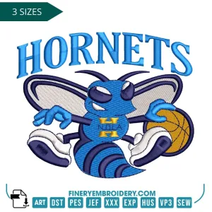 Charlotte Hornets Embroidery Design – Bold Team Logo in 3 Sizes