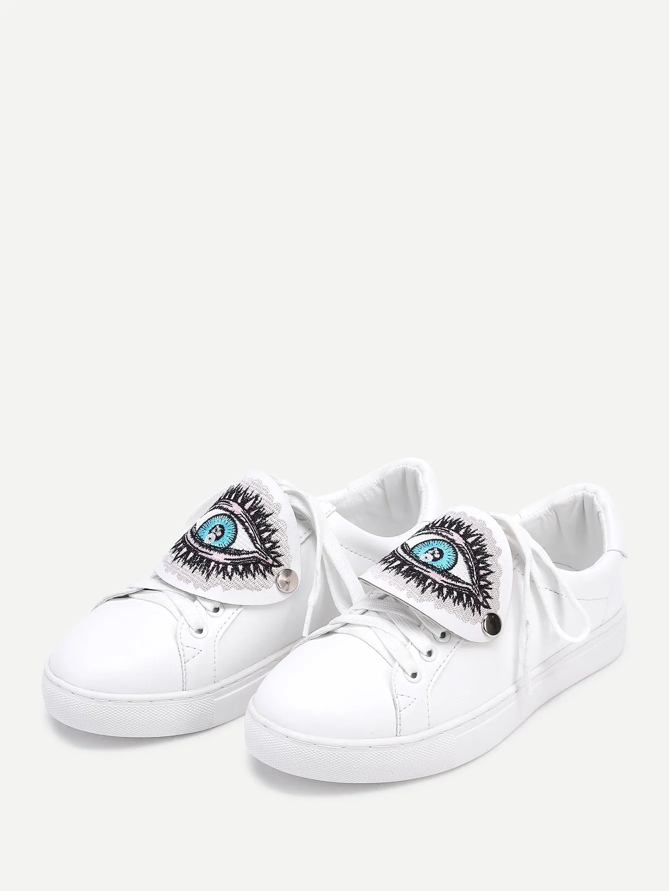 Cheap Eye Embroidery Lace Up Low Top Sneakers