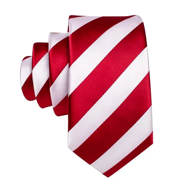 Classy Men Red White Candy Striped Silk Tie