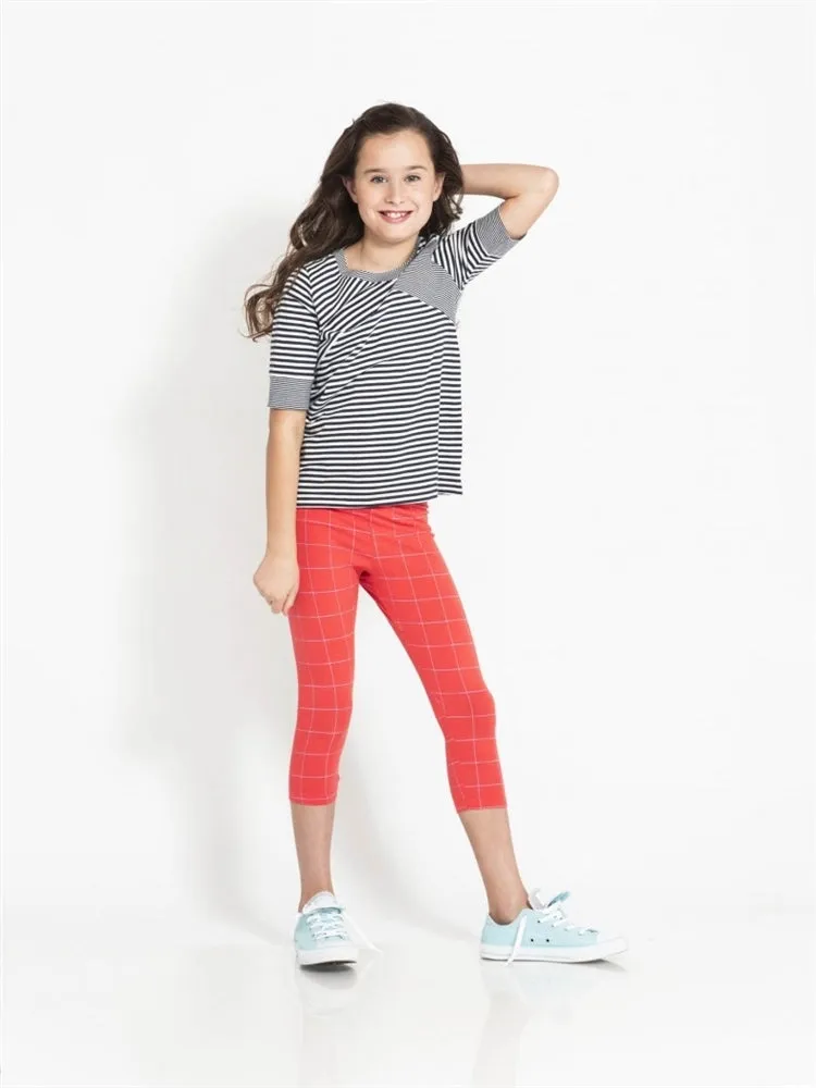 Colored Organics Viva Legging Capris (Guava/Mist Grid Print) - Size: 2T, 3T, 4T