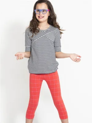 Colored Organics Viva Legging Capris (Guava/Mist Grid Print) - Size: 2T, 3T, 4T