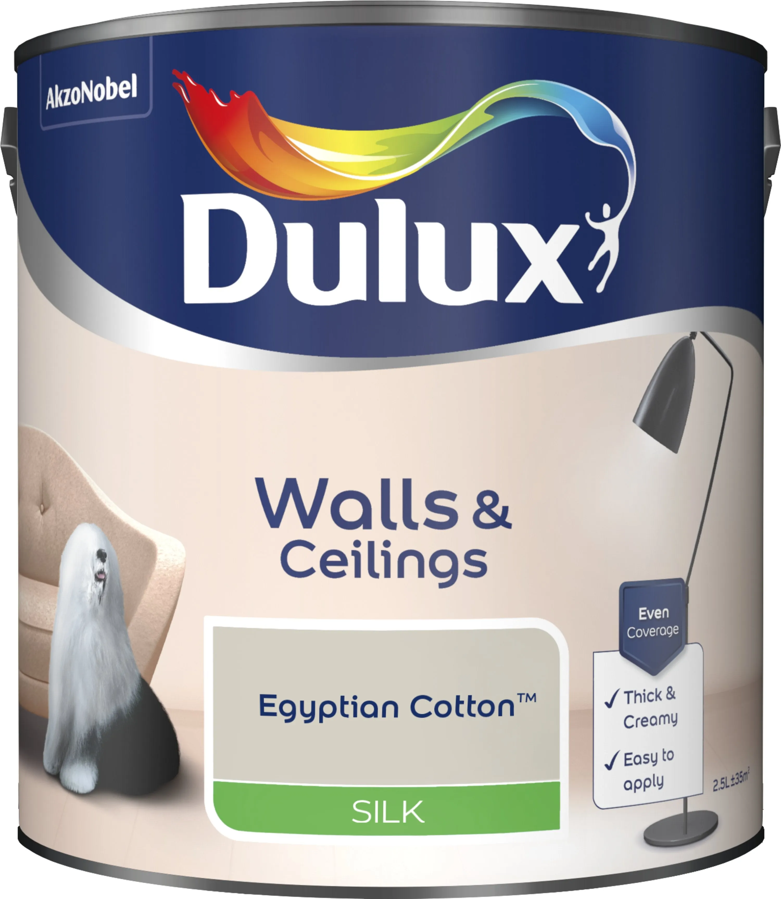 Dulux Silk Emulsion Paint For Walls And Ceilings - Egyptian Cotton 2.5L