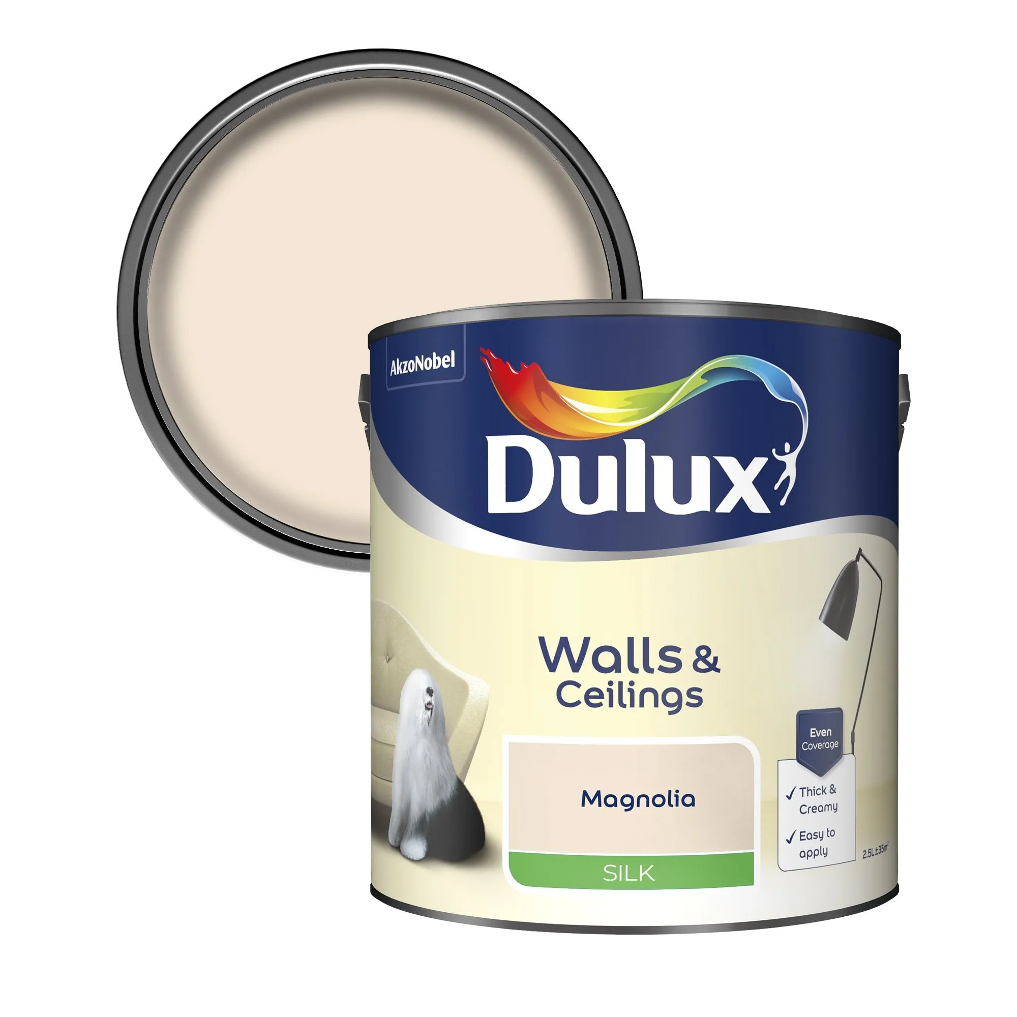 Dulux Silk Emulsion Paint For Walls And Ceilings - Magnolia 2.5L