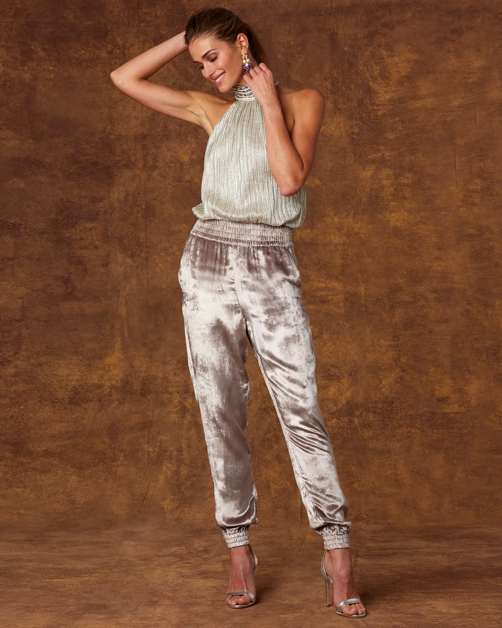 Emma Velvet Harem Jogger Pant in Foggy Gray