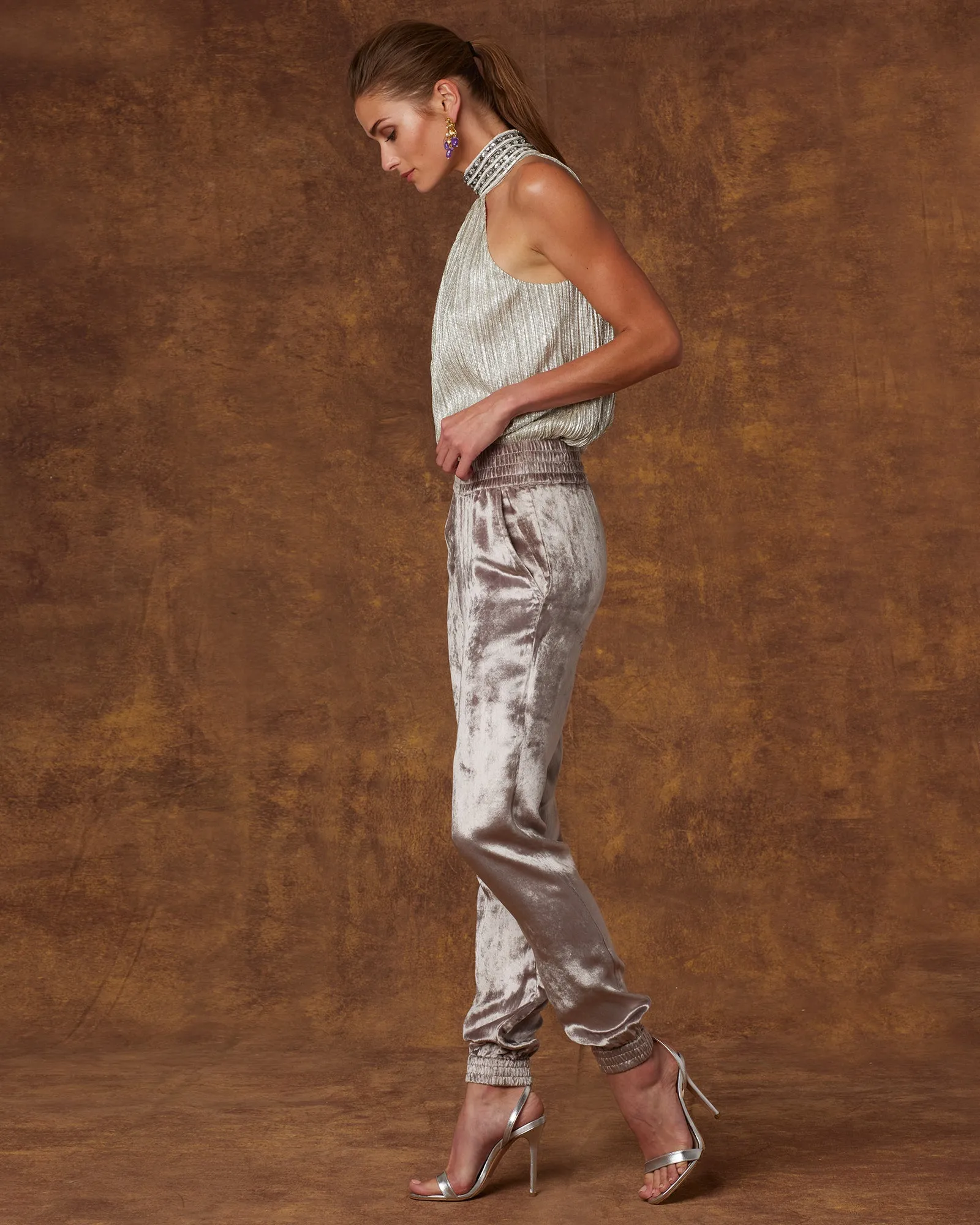 Emma Velvet Harem Jogger Pant in Foggy Gray