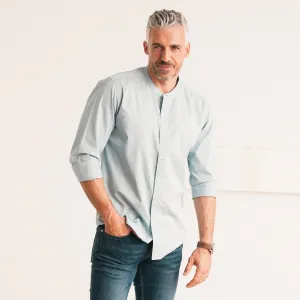 Essential Band Collar Button Down Shirt - Light Blue Twill