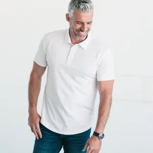 Essential Short Sleeve Curved Hem Polo Shirt –  Pure White Cotton Jersey