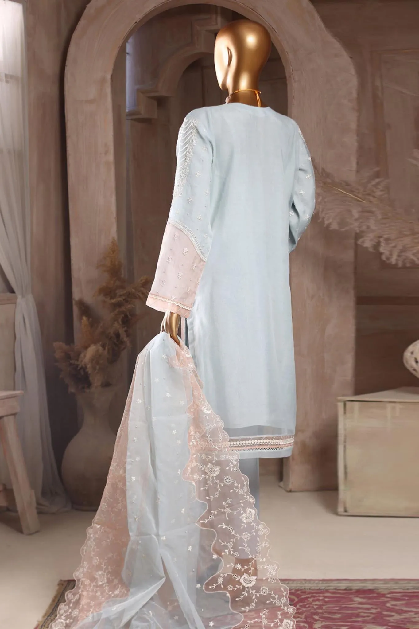 Falsafaa By HZ Stitched 3 Piece Emb Organza Vol-02 Collection'2024-HZK-92-Blue