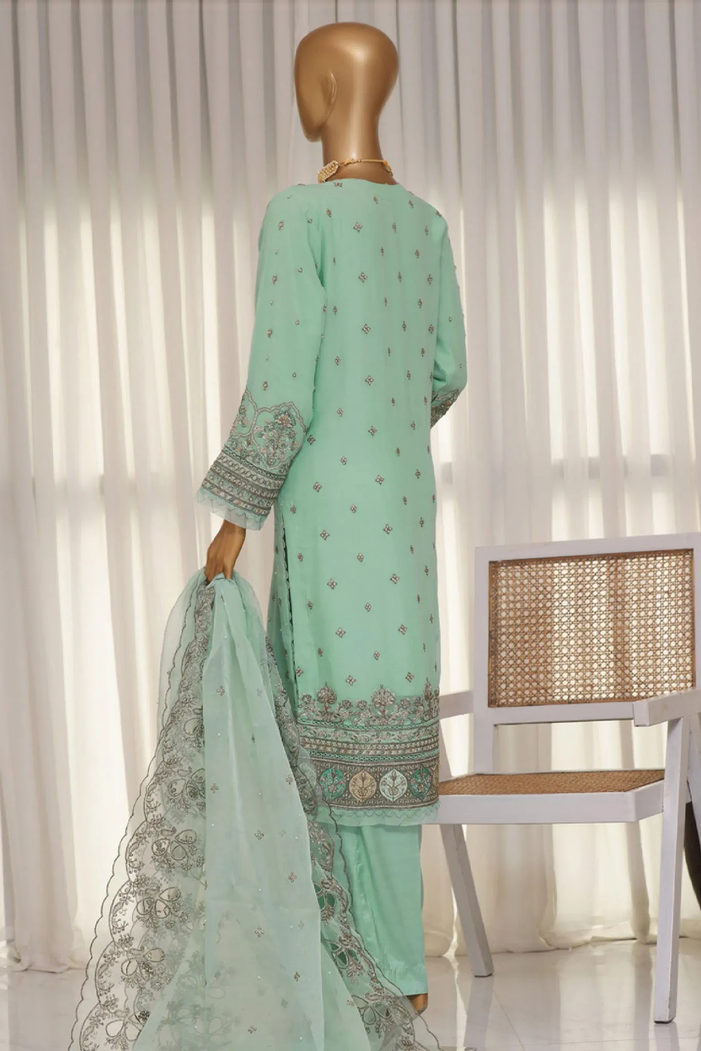 Fasaane By HZ Stitched 3 Piece Formals Chiffon Vol-05 Collection'2024-HZK-172-Aqua