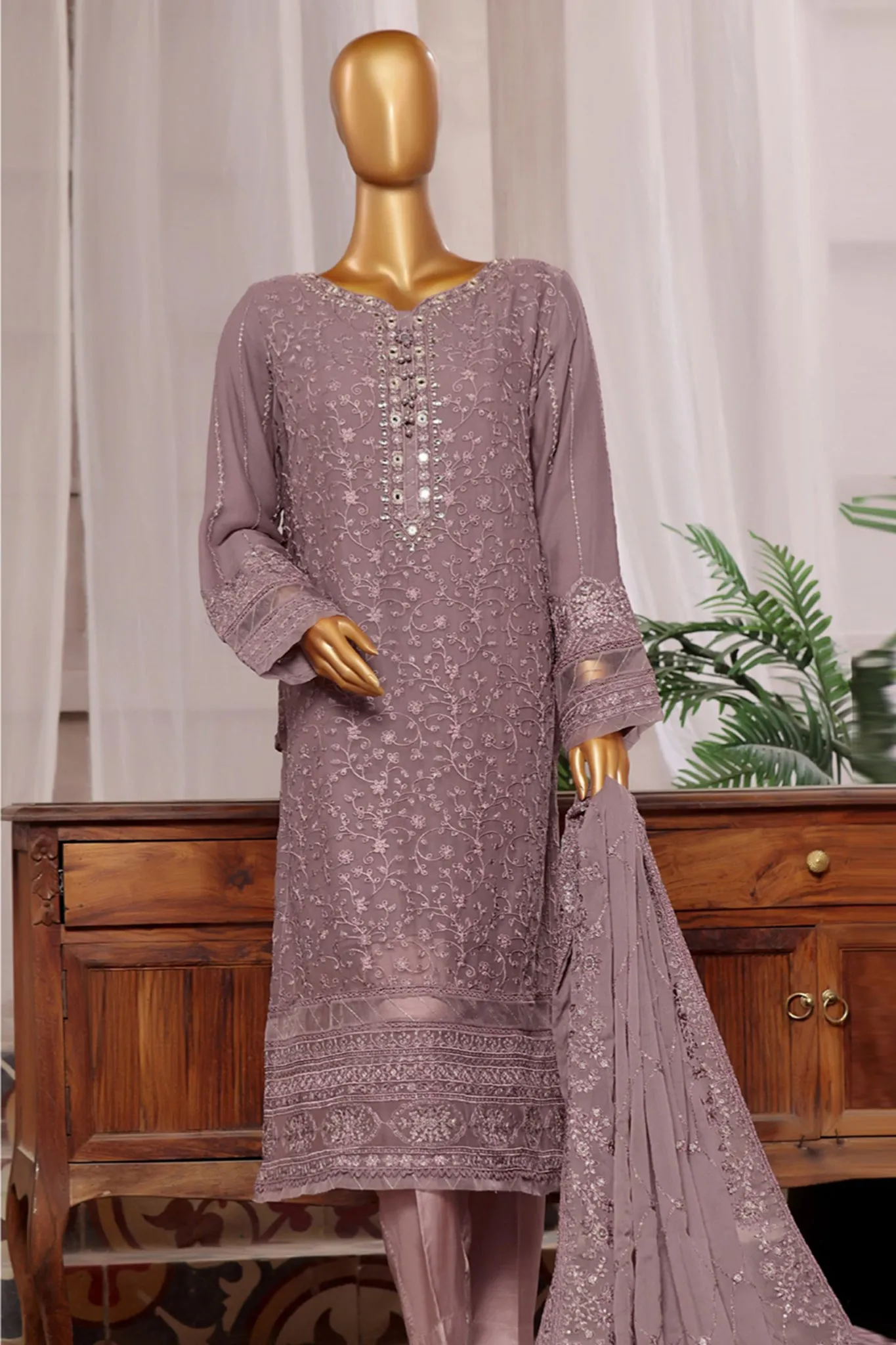 Fasaane By HZ Stitched 3 Piece Formals Chiffon Vol-06 Collection'2024-HZK-186-Mauve