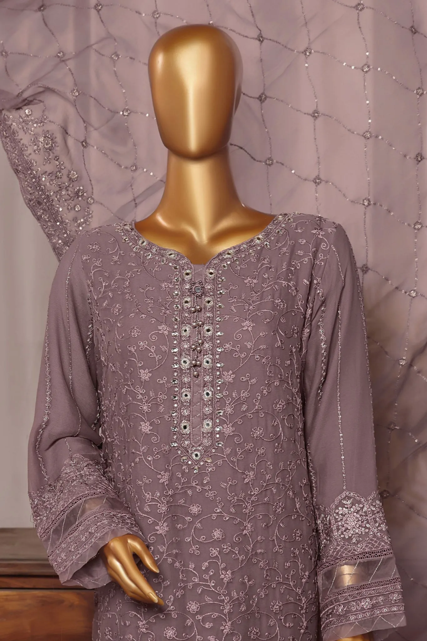 Fasaane By HZ Stitched 3 Piece Formals Chiffon Vol-06 Collection'2024-HZK-186-Mauve