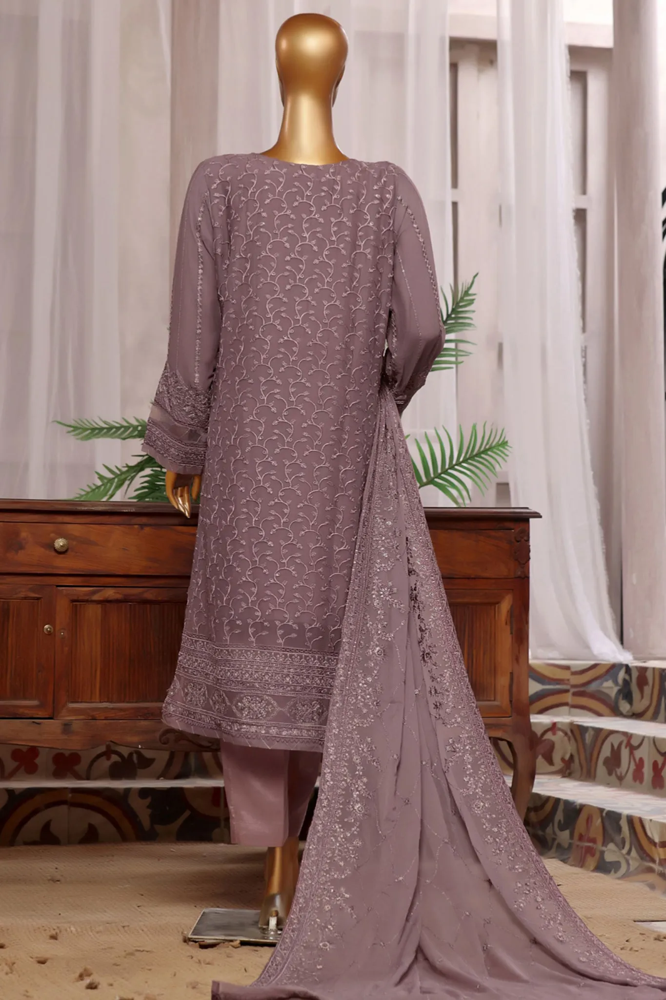 Fasaane By HZ Stitched 3 Piece Formals Chiffon Vol-06 Collection'2024-HZK-186-Mauve