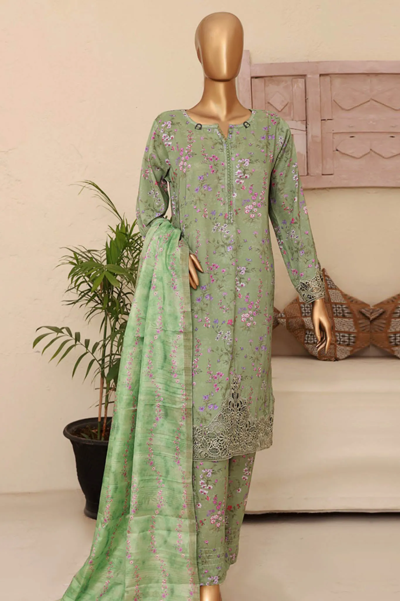 Florence By HZ Stitched 3 Piece Printed & Emb Raw Silk Collection'2024-RRE-08