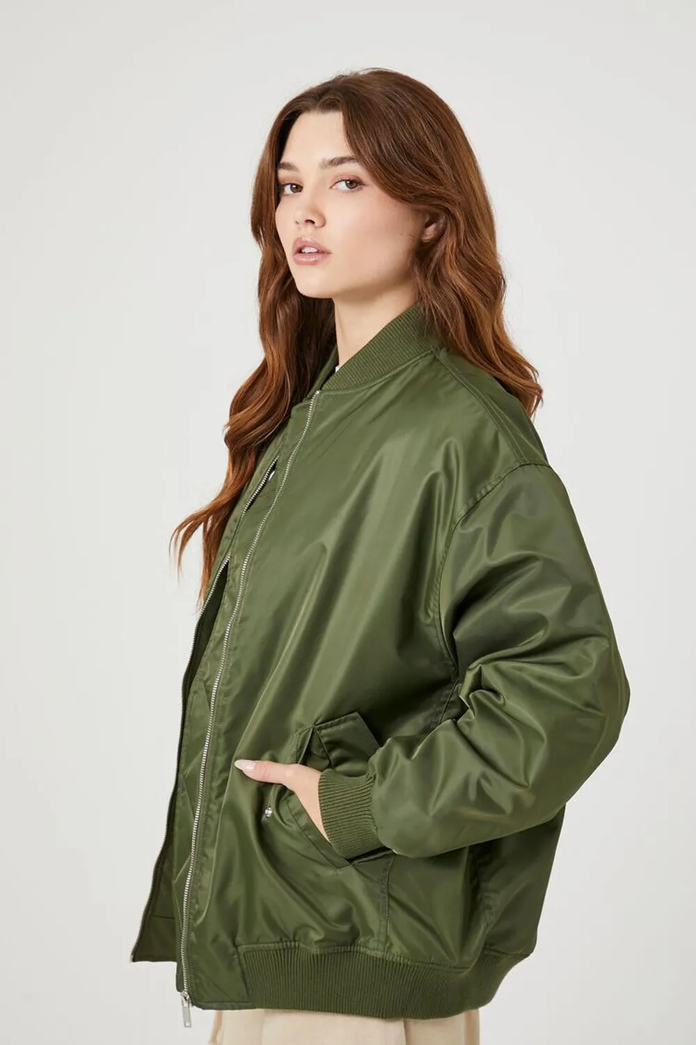 Forever 21 zip bomber, olive