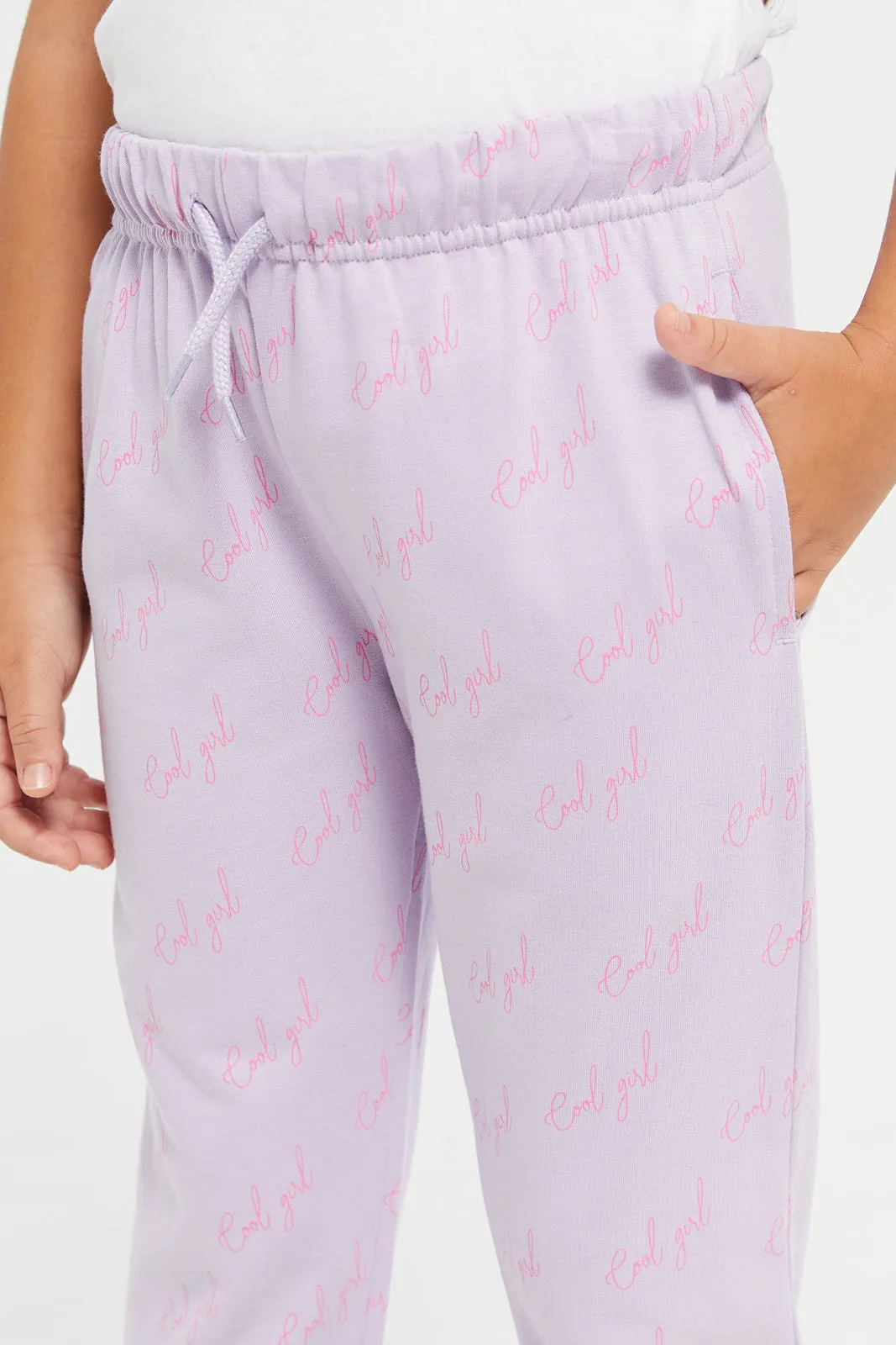 Girls Lilac Cool Girl Print Wide Leg Active Pants