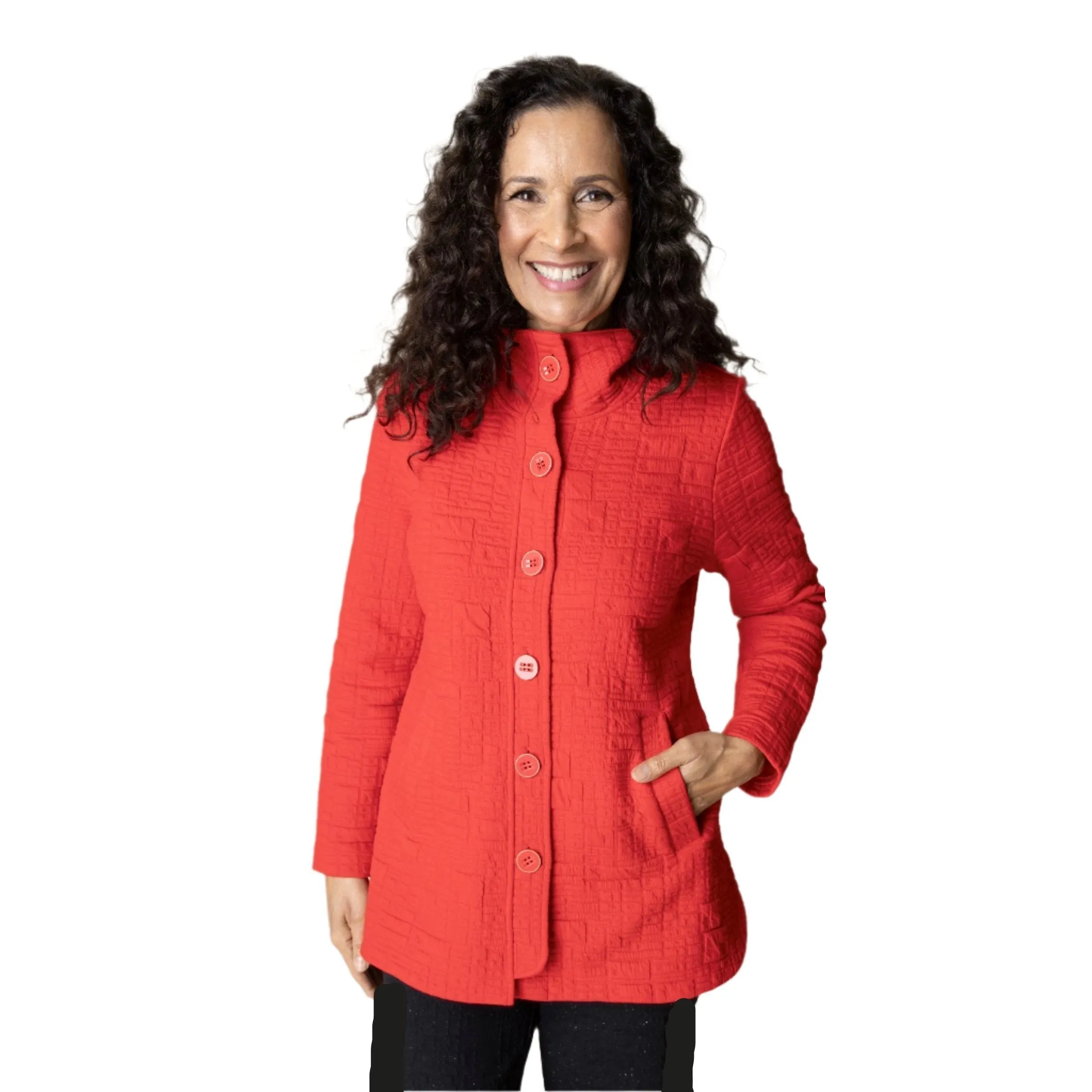 Habitat Box Quilt High Neck Jacket in Apple Red - 53315-APL