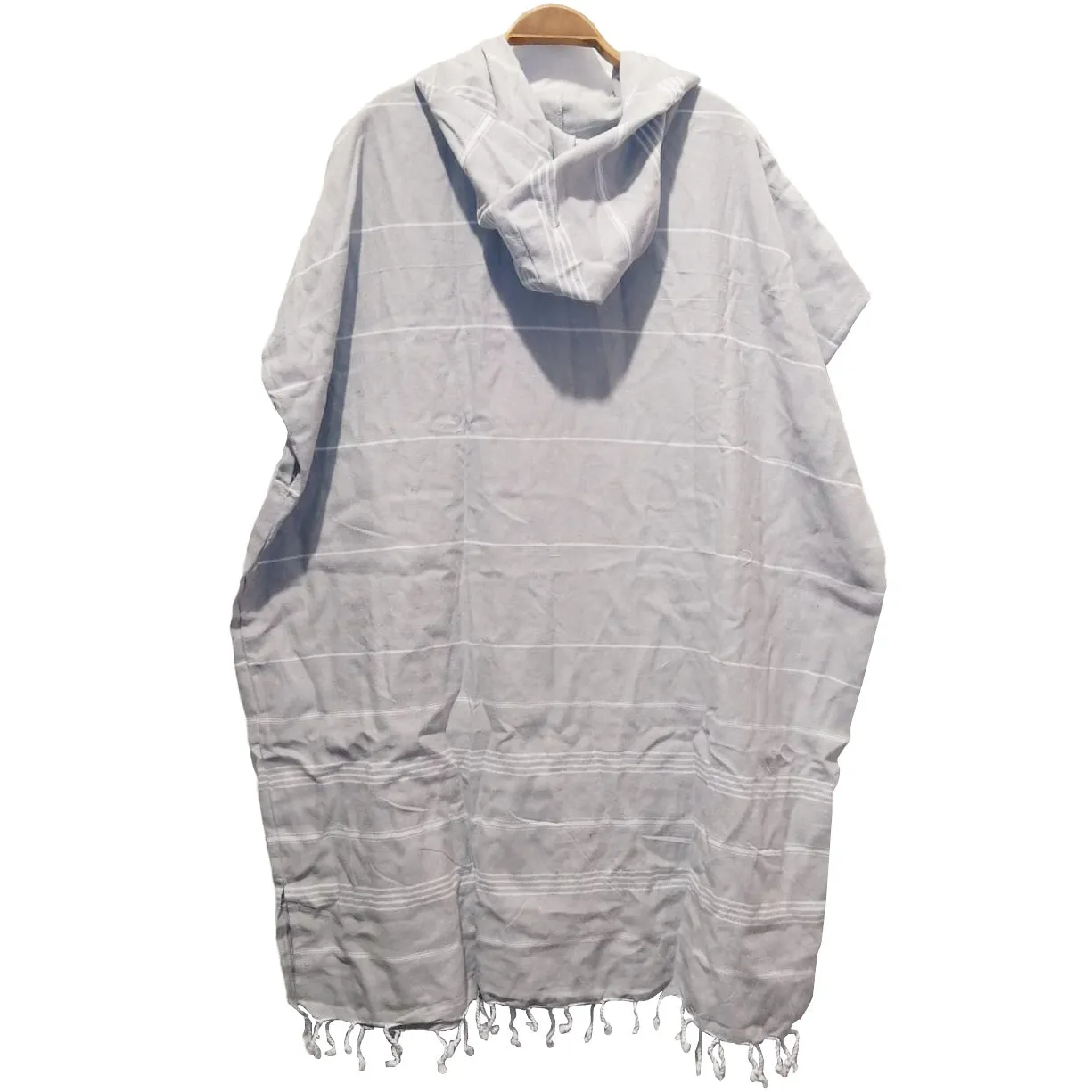 Hand Woven Turkish Towel Hooded Poncho Grey