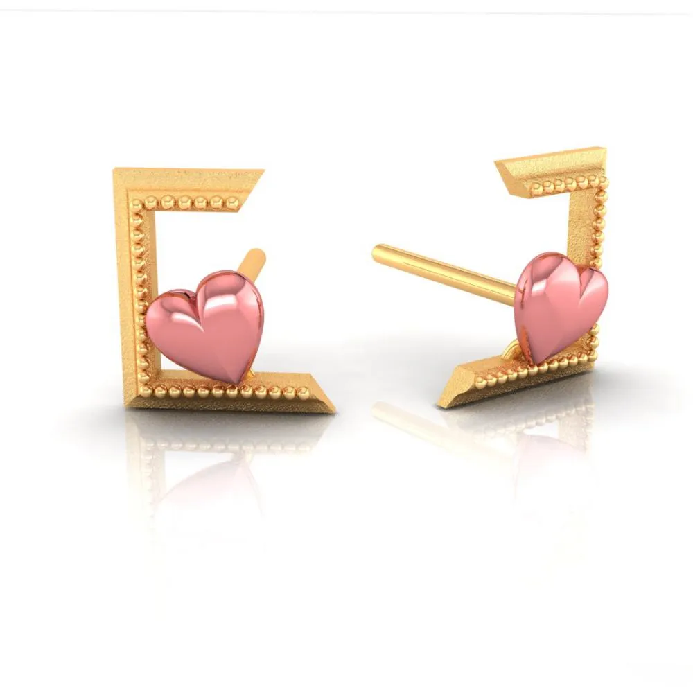 Hearts Cantered Half Square Style 22k Gold Earrings