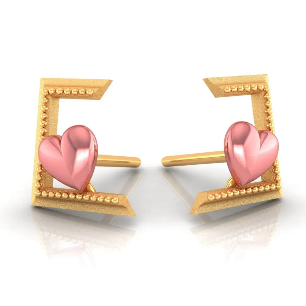 Hearts Cantered Half Square Style 22k Gold Earrings