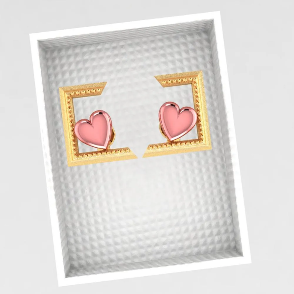 Hearts Cantered Half Square Style 22k Gold Earrings