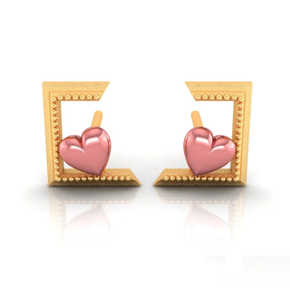 Hearts Cantered Half Square Style 22k Gold Earrings