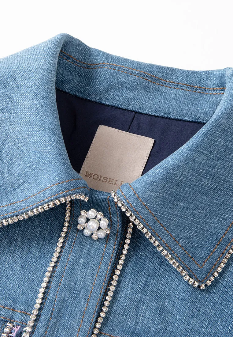 Hollow-carved Button Patchwork Denim Jacket