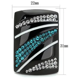 IP Black(Ion Plating) Stainless Steel Ring with Top Grade Crystal in Blue Zircon for Women Style TK1736