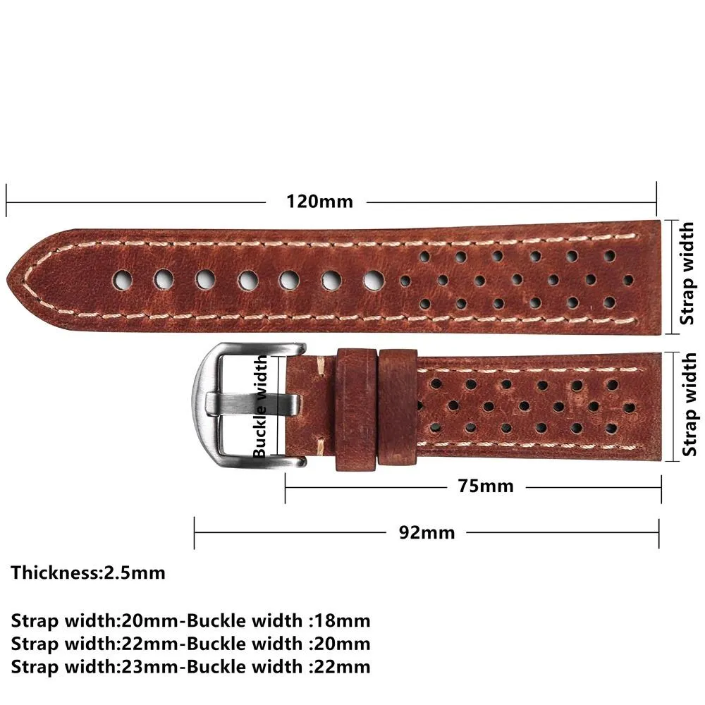 Isidore Porous Leather Rally Watch Strap With Tang buckle